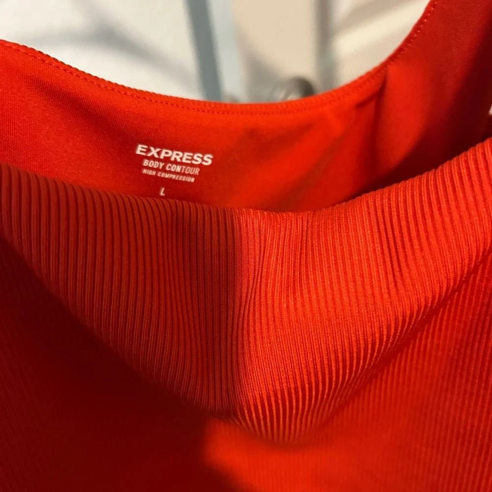 Express Bright Red-Orange Ribbed Top - Picture 2 of 2